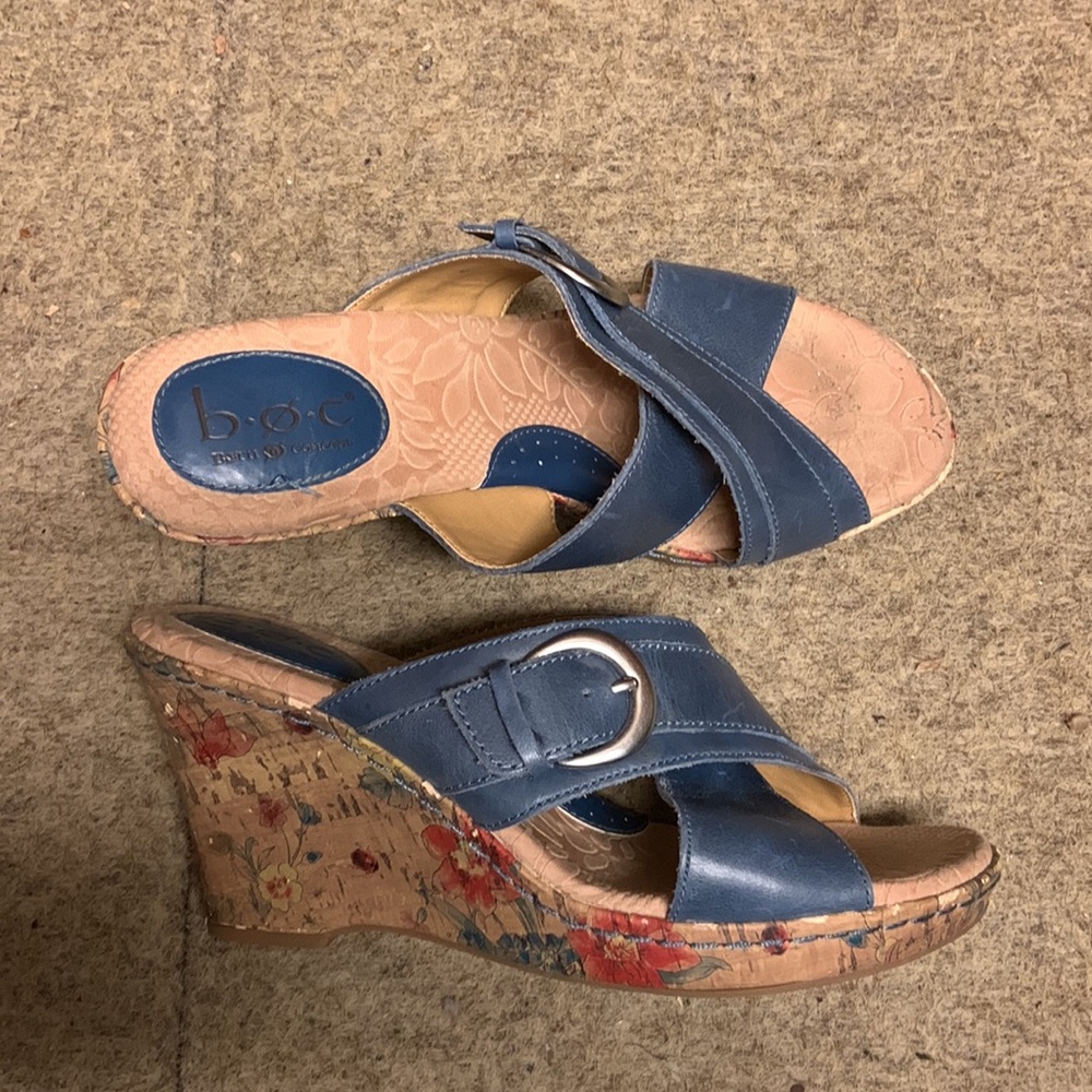 BOC blue leather platform wedge sandal - SZ 8
